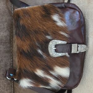 Patricia Nash London Saddle Bag Cavillino Hair On Cowhide Leather